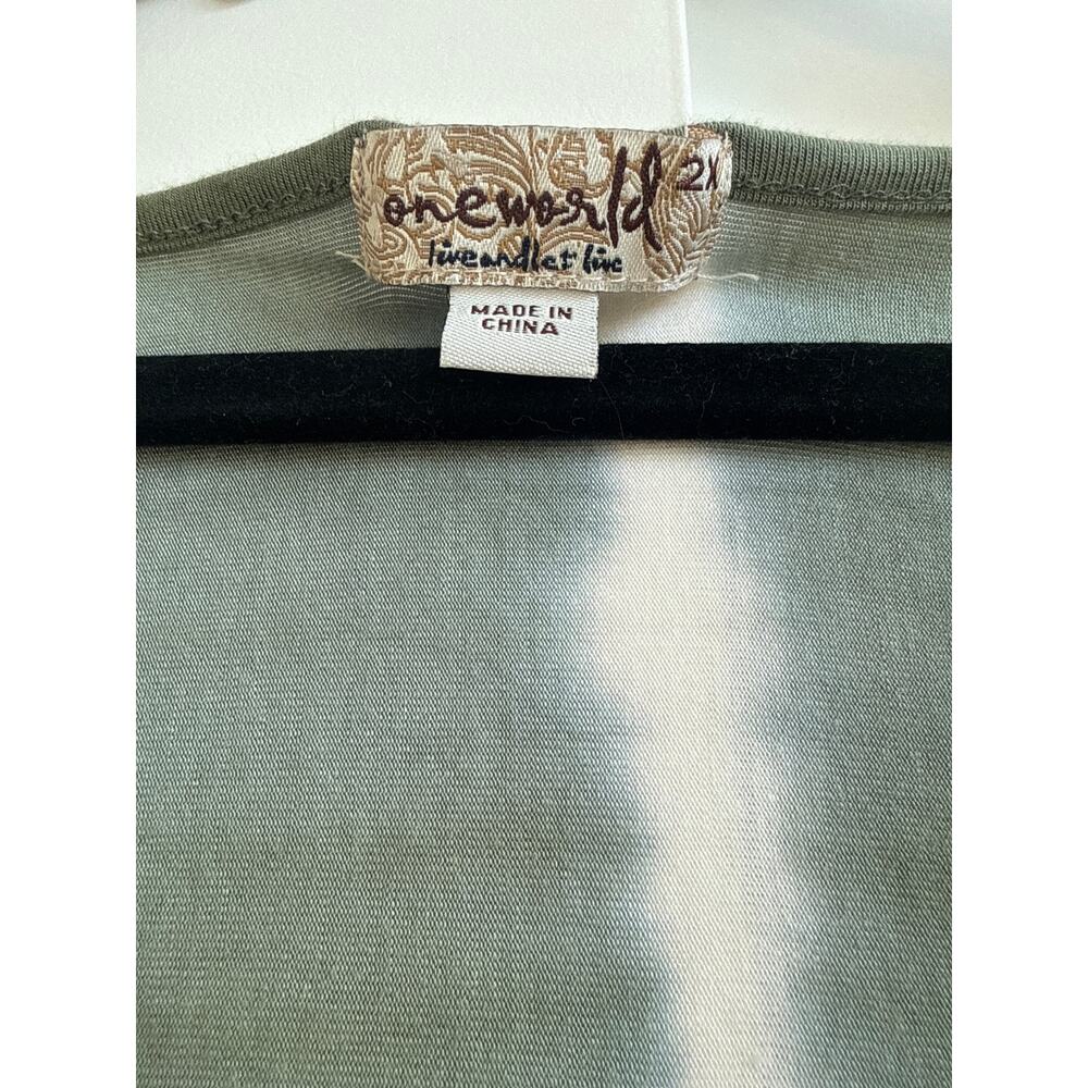 One world Sage Green and White Tie Dye Boho Blouse - Picture 2 of 7